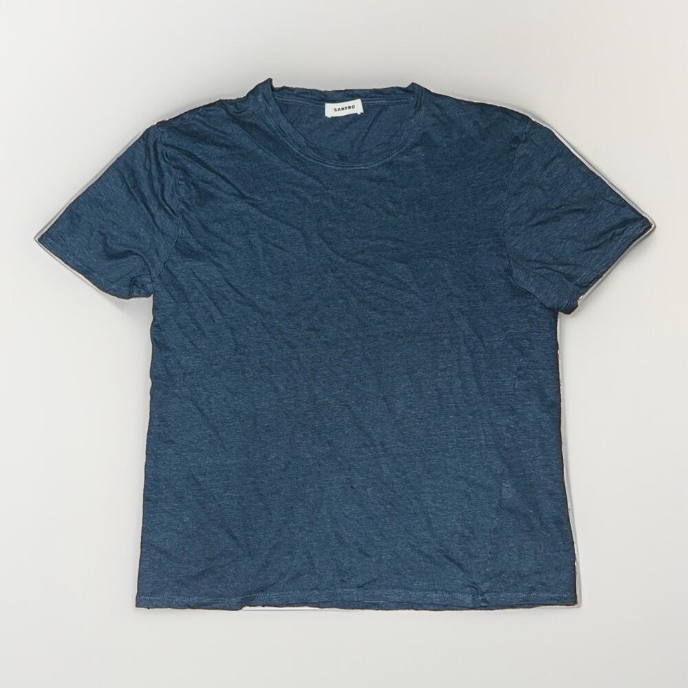 Sandro Mens Linen T-Shirt Blue Small 17x23